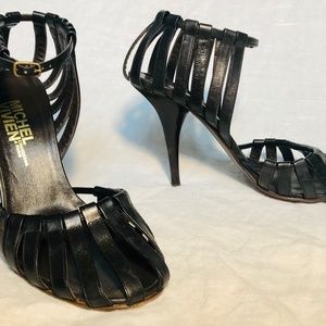 Michel Vivient black leather strappy high heels